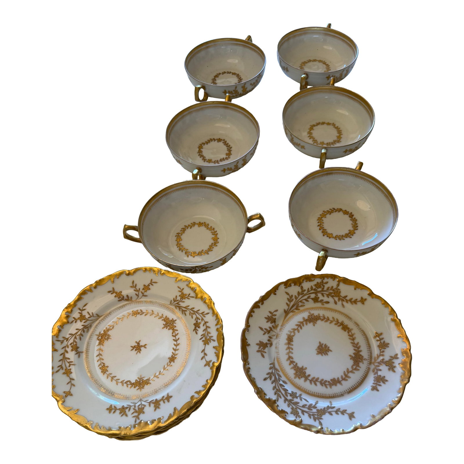 Antique T&v Limoges Bouillon Cups & Saucers, Ovington Bros., New York "” Set of 11 Tressemanes (1 of 4)
