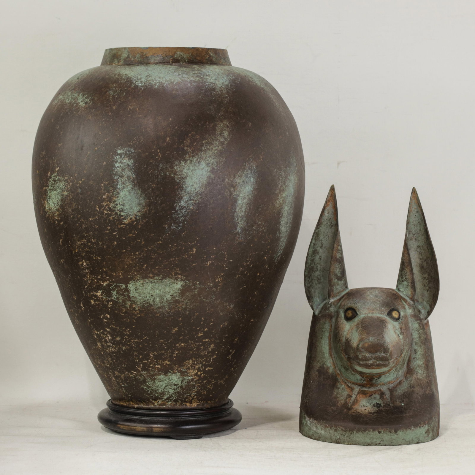 A Pair of Exquisite Vintage Hand-Forged Tin Canopy Jars Duamutf (Jackal) and Kebekhsenuf (Falcon) - 10