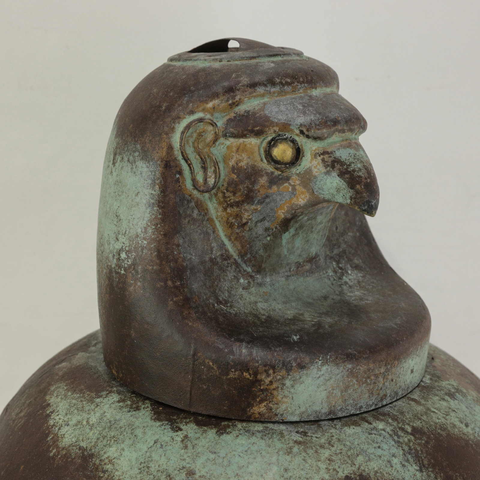 A Pair of Exquisite Vintage Hand-Forged Tin Canopy Jars Duamutf (Jackal) and Kebekhsenuf (Falcon) - 8