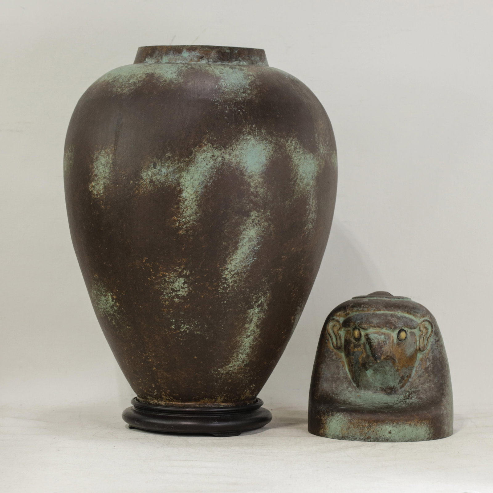A Pair of Exquisite Vintage Hand-Forged Tin Canopy Jars Duamutf (Jackal) and Kebekhsenuf (Falcon) - 9