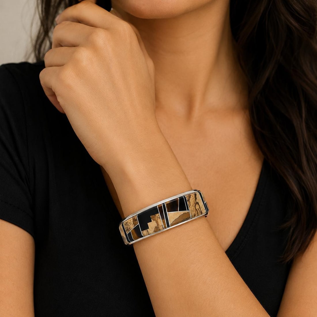 Wayne Muskett Navajo Inlaid Silver Bracelet - 2