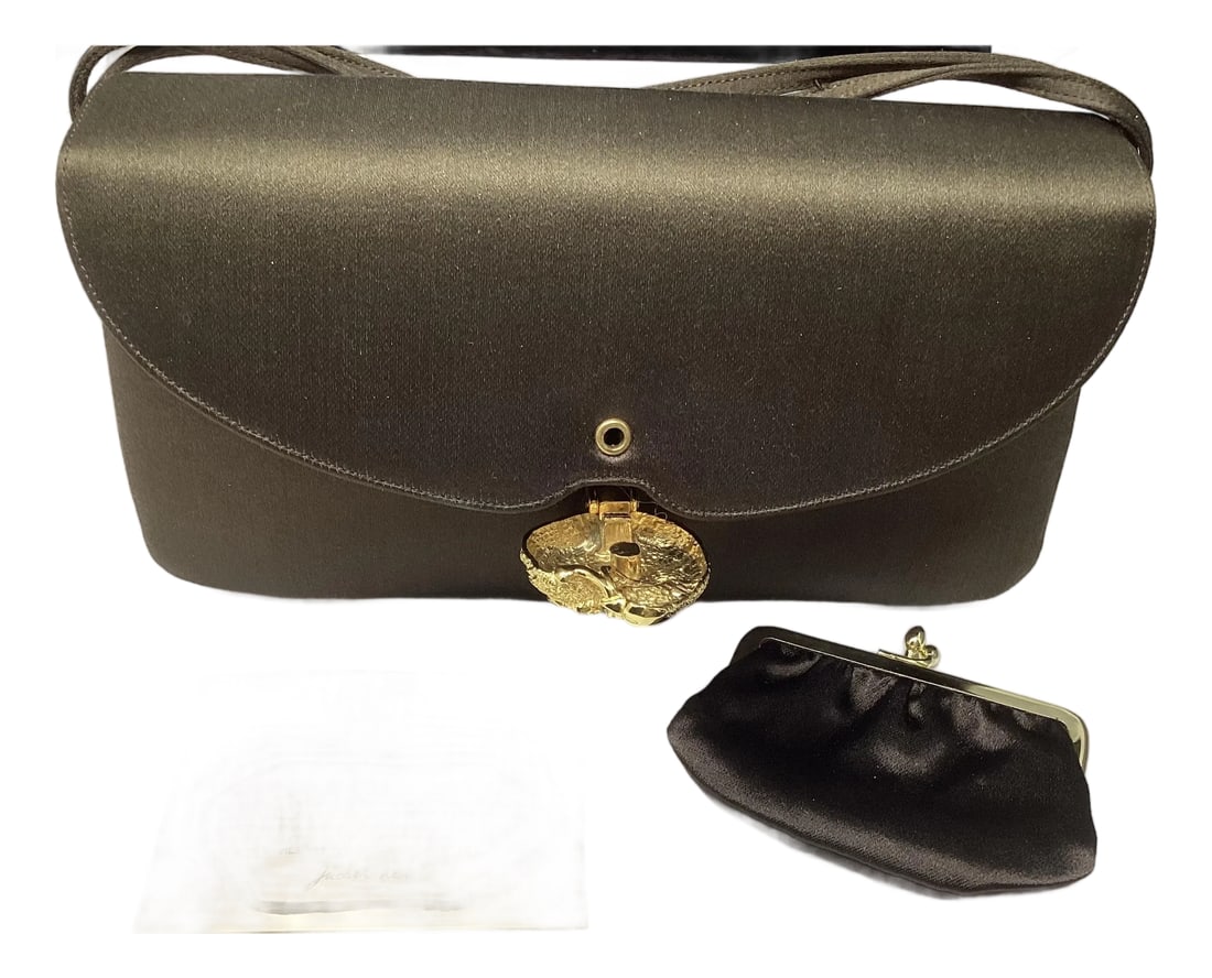 Judith Leiber Brown Satin Flap Evening Bag. Includes Coin Purse and Neiman Marcus Storage Bag. (1 of 3)