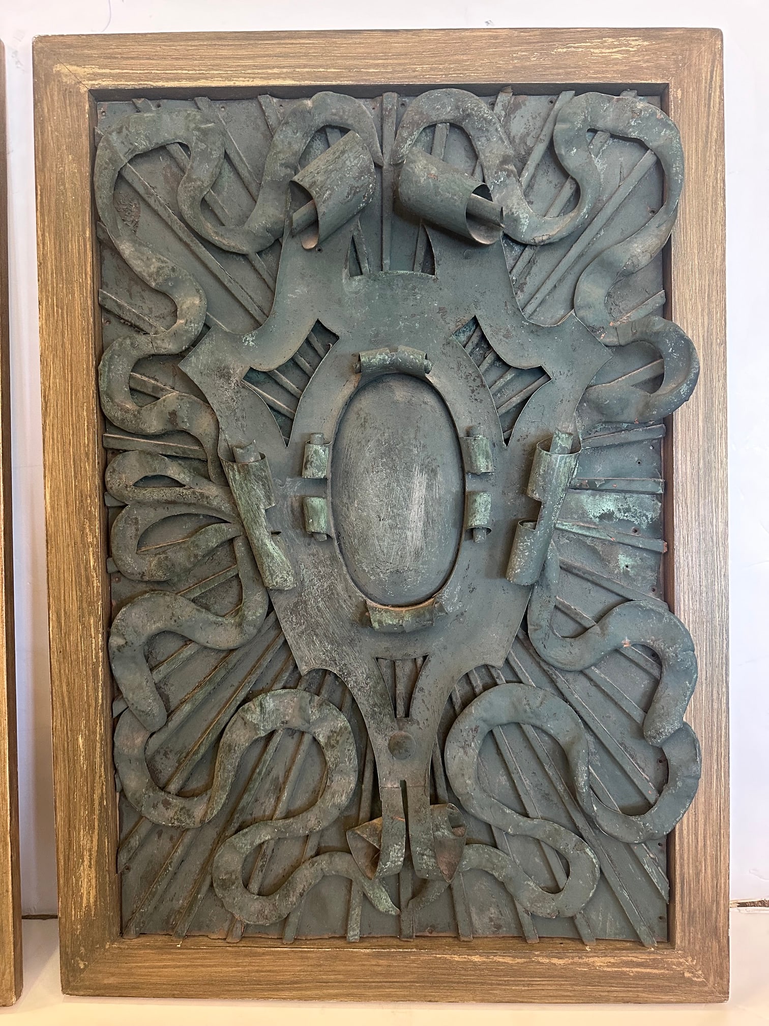 Framed Iron Architectural Fragments With Verdigris Patina- A Pair - 2