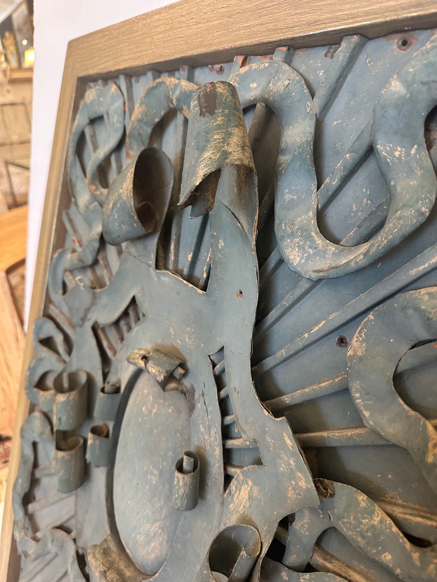 Framed Iron Architectural Fragments With Verdigris Patina- A Pair - 3