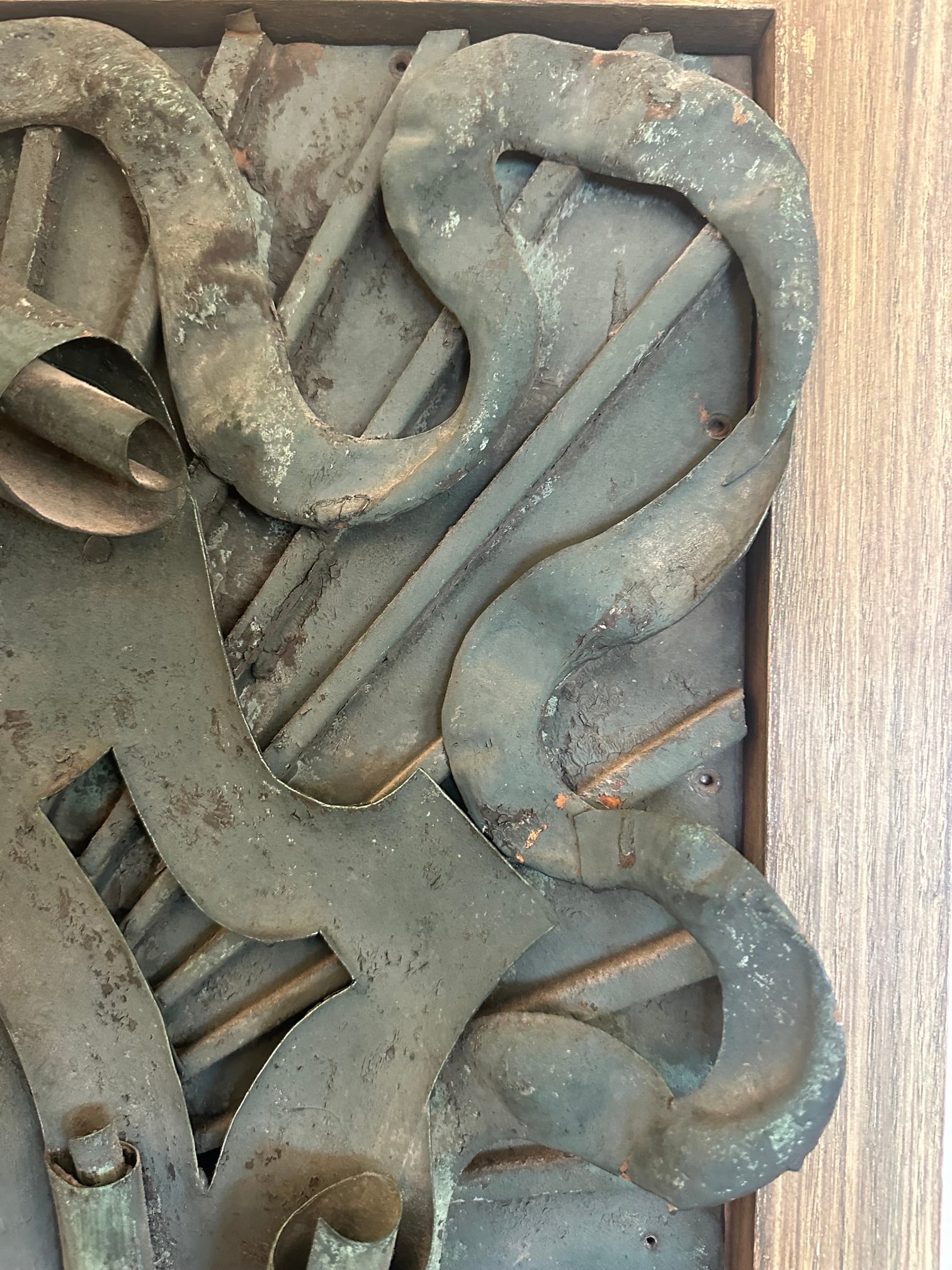 Framed Iron Architectural Fragments With Verdigris Patina- A Pair - 5