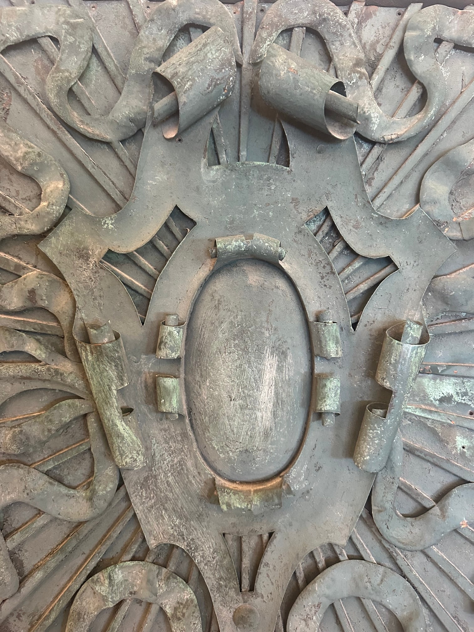 Framed Iron Architectural Fragments With Verdigris Patina- A Pair - 6