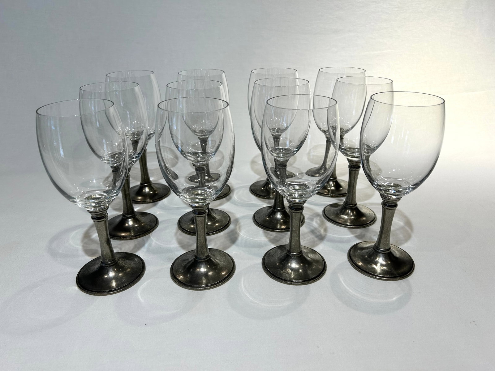 Set of 12 Williams-Sonoma 3" Diameter Pewter Stem Hand-Blown Crystal Wine Glasses - 3