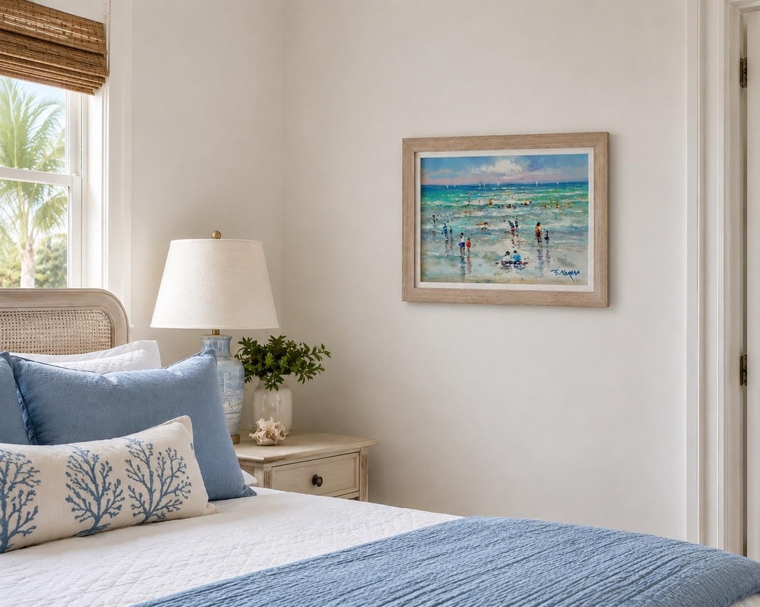 Beach Day Along the Shore, Original Framed Oil Painting on Canvas, by J. Morgan - 3