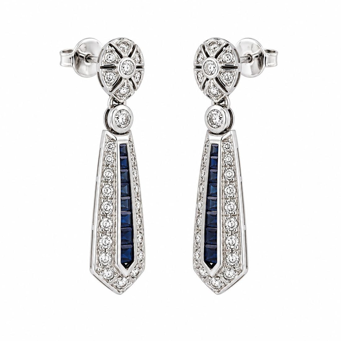 Mid 20th Century Pair of 18k Diamond & Sapphire Earrings - 3