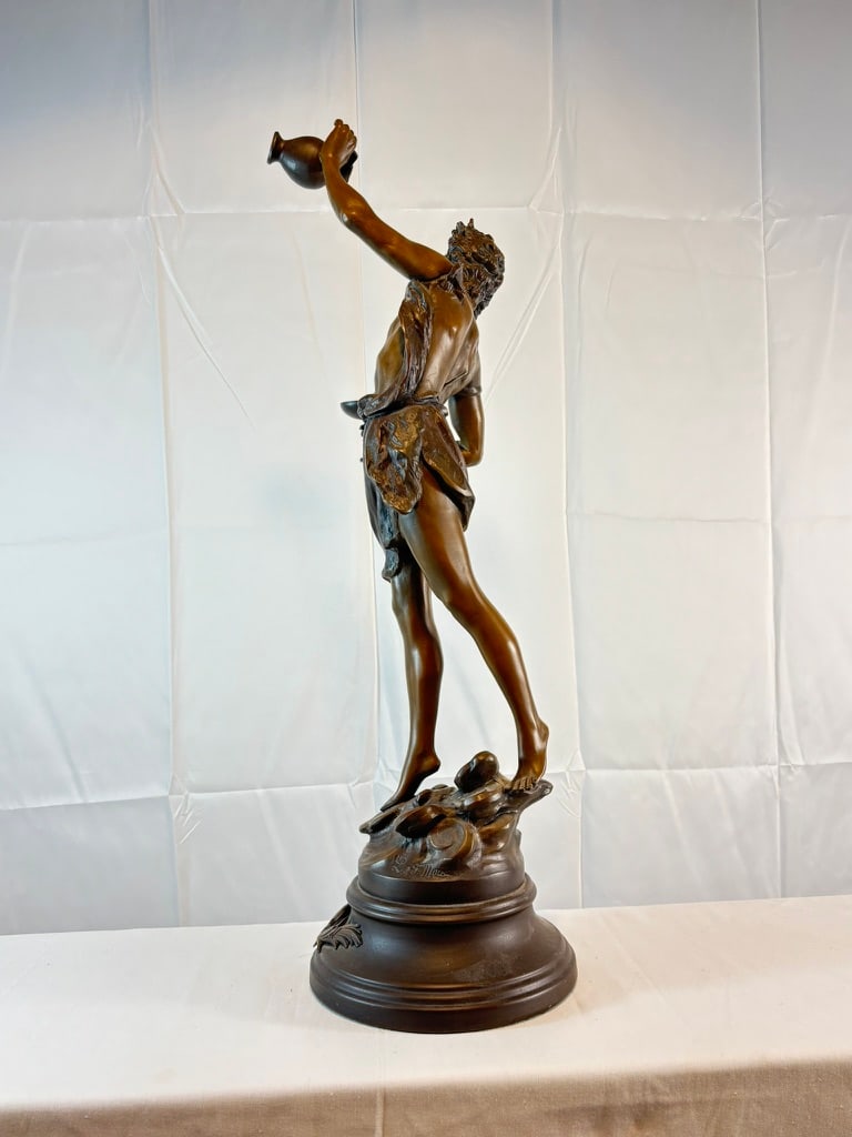 Antique French L. & F. Moreau Bacchus Spelter Sculpture, 28"h - 11