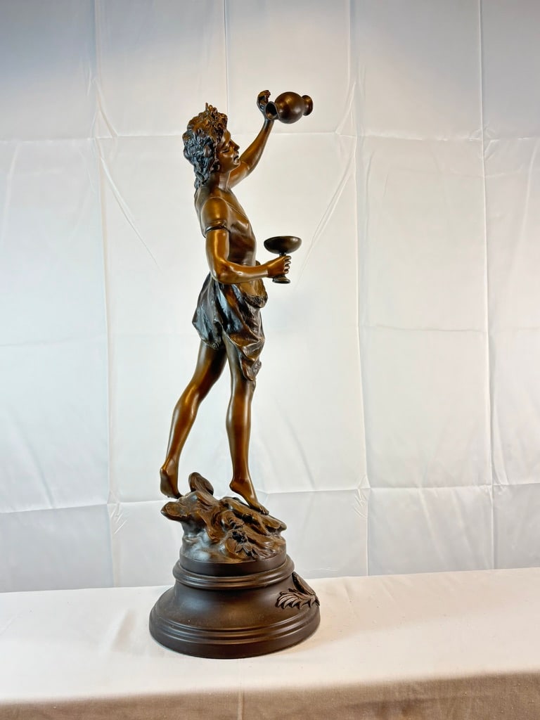 Antique French L. & F. Moreau Bacchus Spelter Sculpture, 28"h - 12