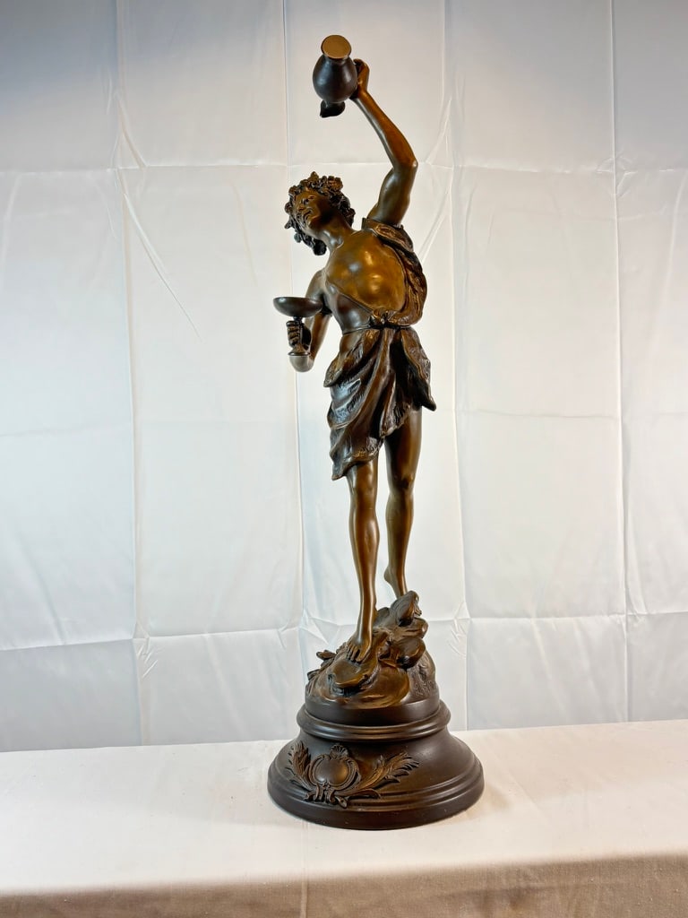 Antique French L. & F. Moreau Bacchus Spelter Sculpture, 28"h - 3