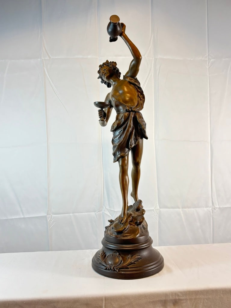 Antique French L. & F. Moreau Bacchus Spelter Sculpture, 28"h - 4