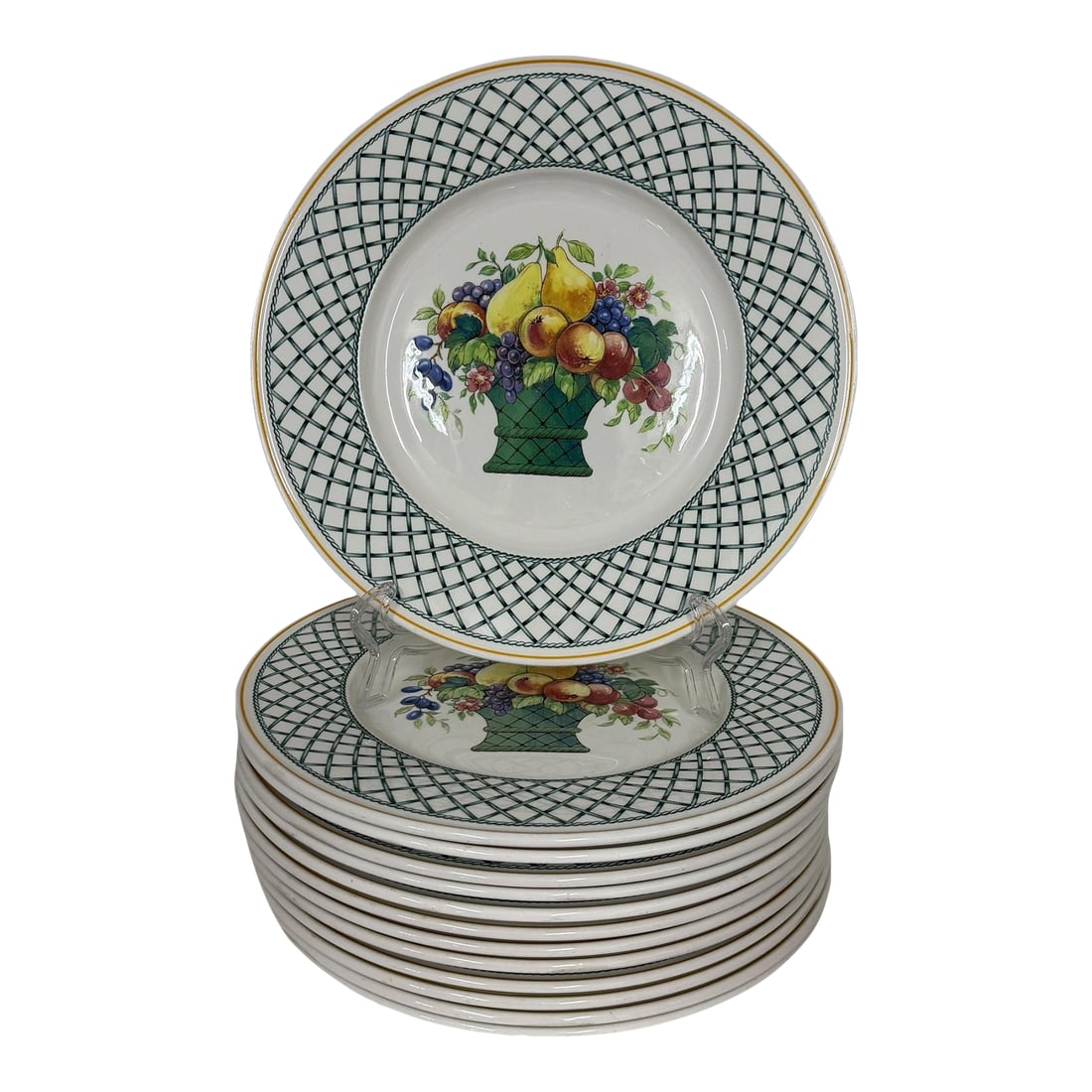 1990s Villeroy & Boch Basket Pattern Dinner Plate - Set of 13: Set of thirteen vintage 1990s Villeroy & Boch Basket pattern dinner plates. Each measures 10.5" diameter. No chips, cracks or crazing. Condition: Alterations: Original Condition Unaltered