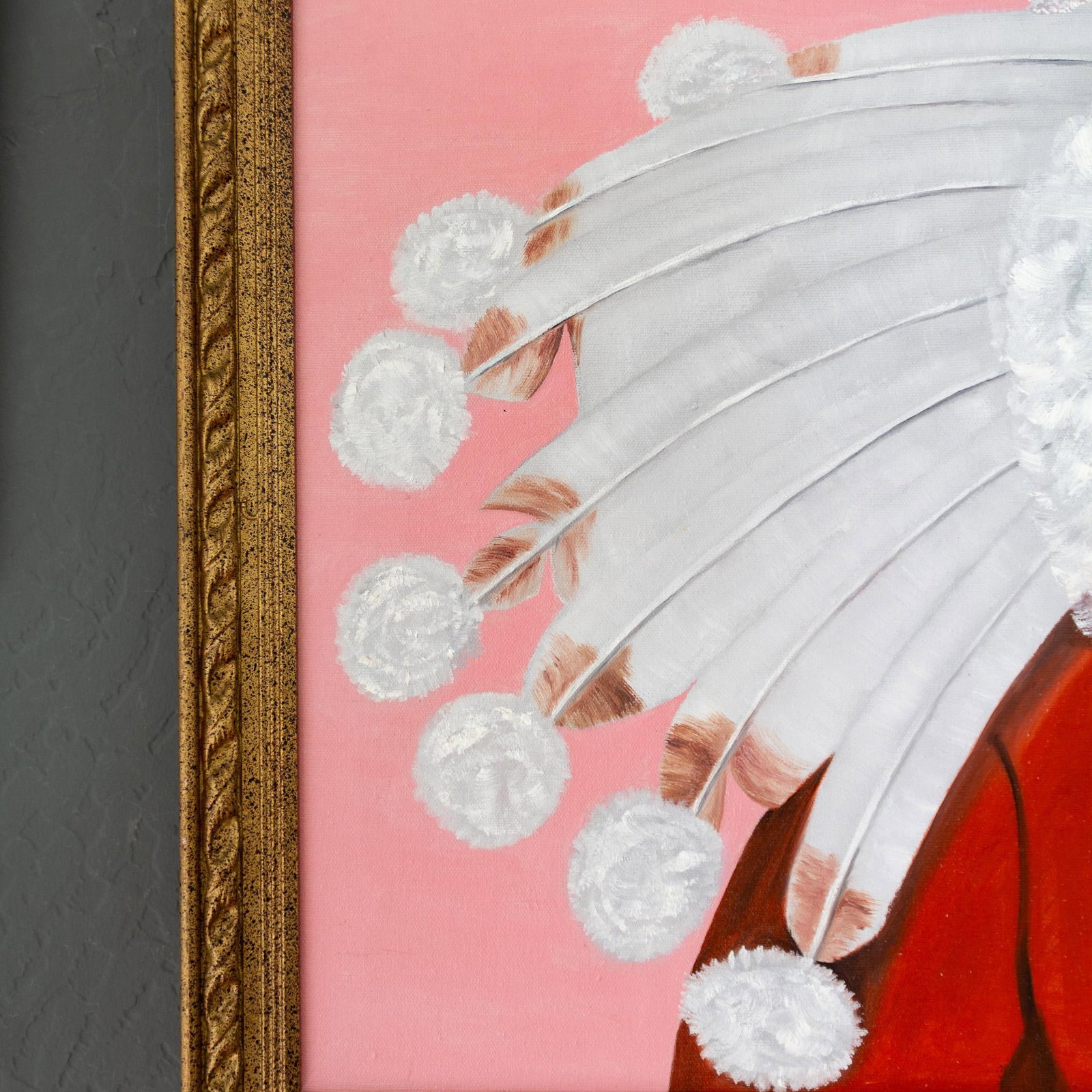 Pop Art Style Painting of Indigenous Native American in Pink and Red - 9
