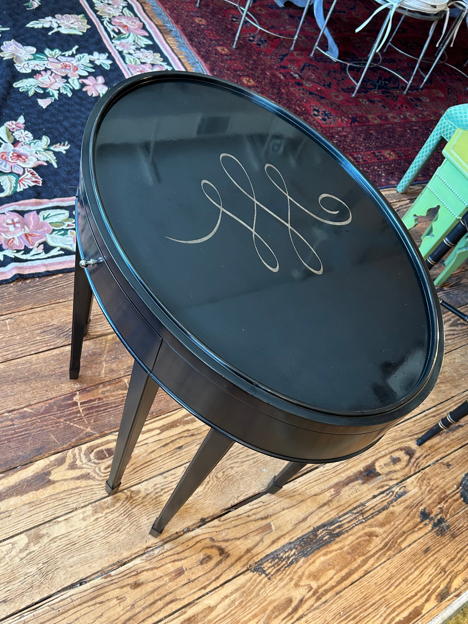 Barbara Barry for Baker Black Laquer Oval End Tables- A Pair - 3