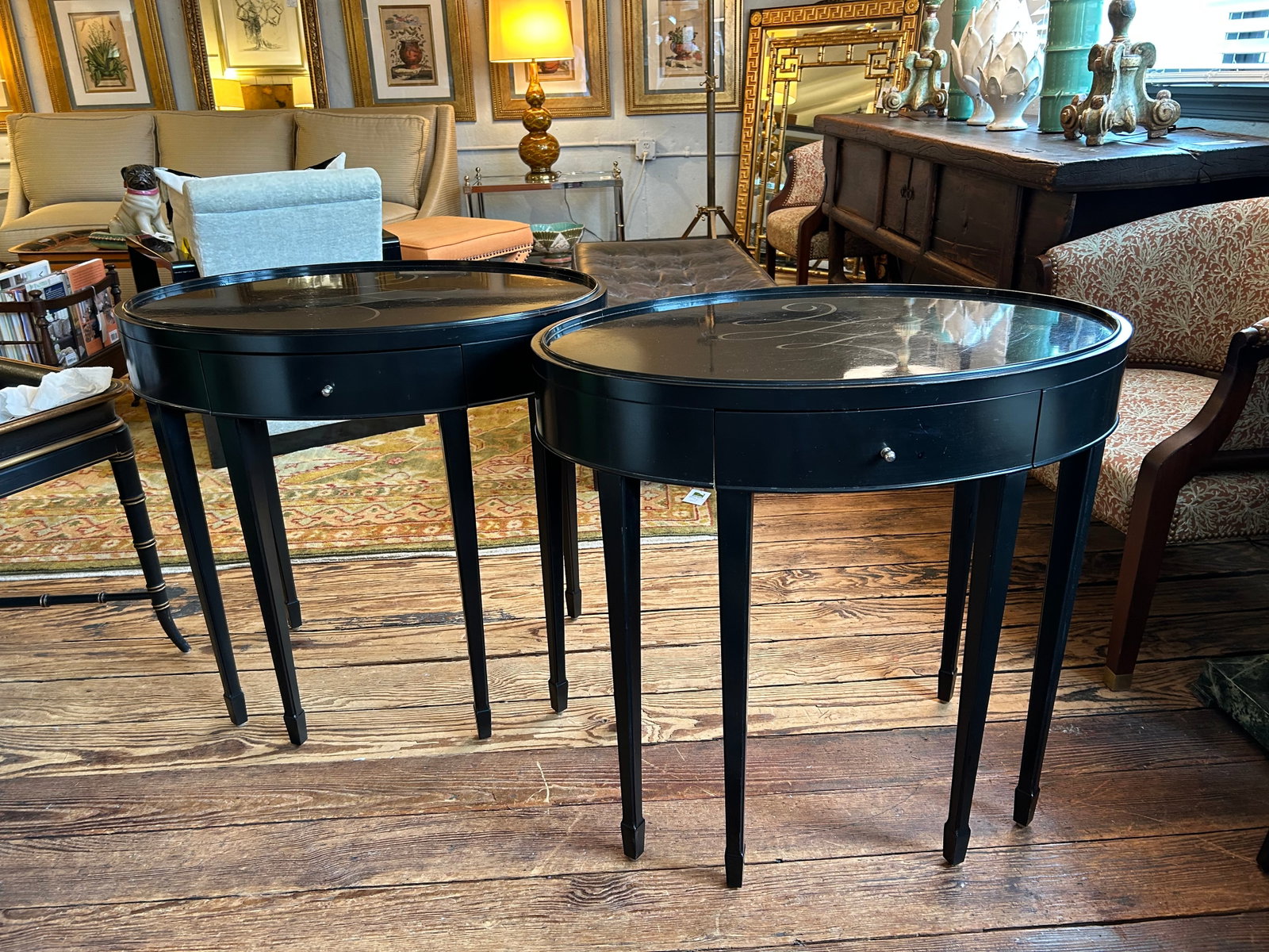 Barbara Barry for Baker Black Laquer Oval End Tables- A Pair - 9