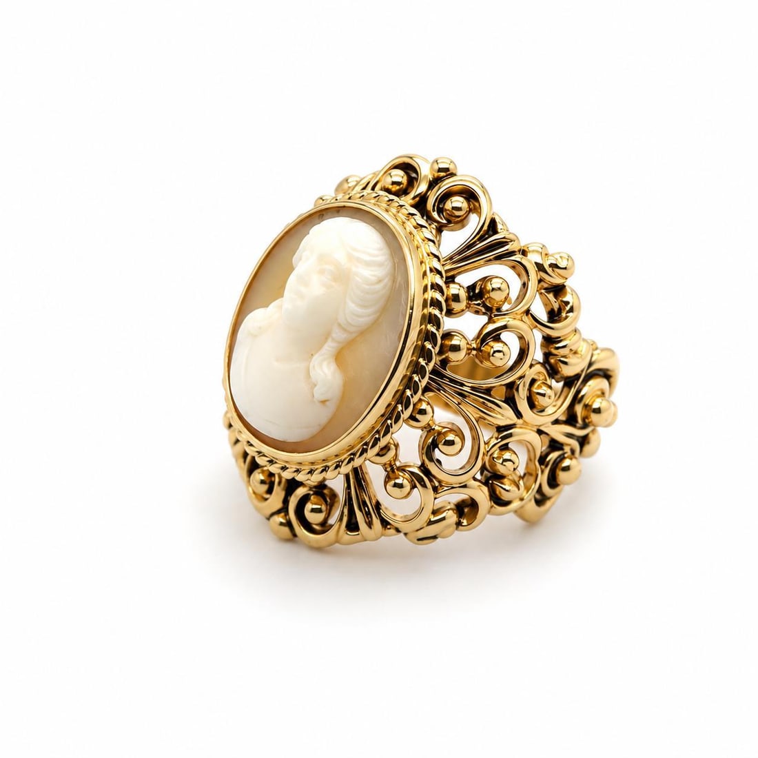 14k Yellow Gold Italian Cameo Ring, Early 20th Century, Size 6 - 3