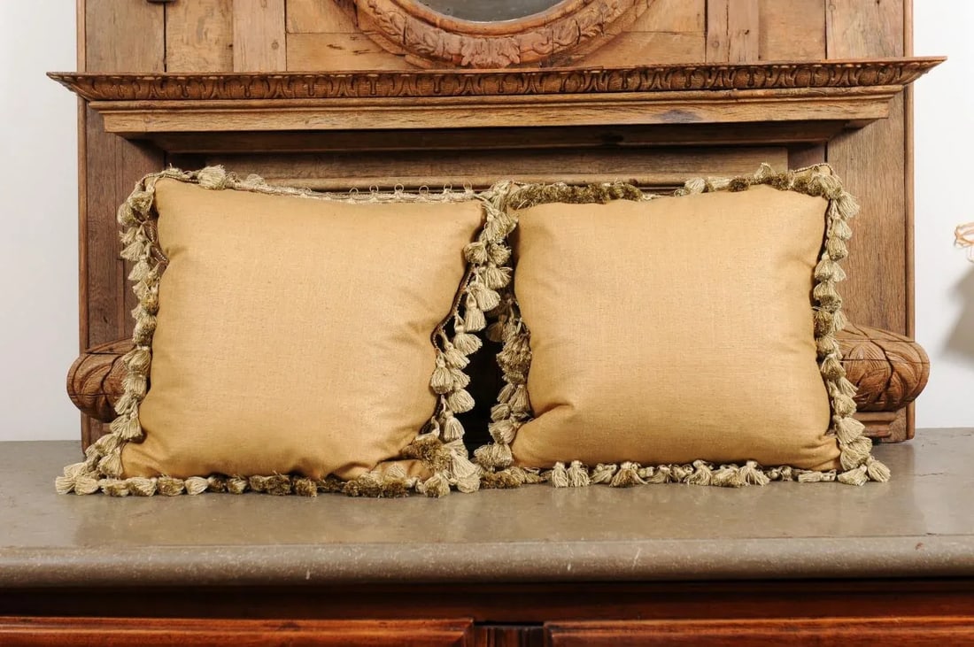 French Pillows Made of 19th Century Aubusson Tapestries with Foliage - a Pair - 12