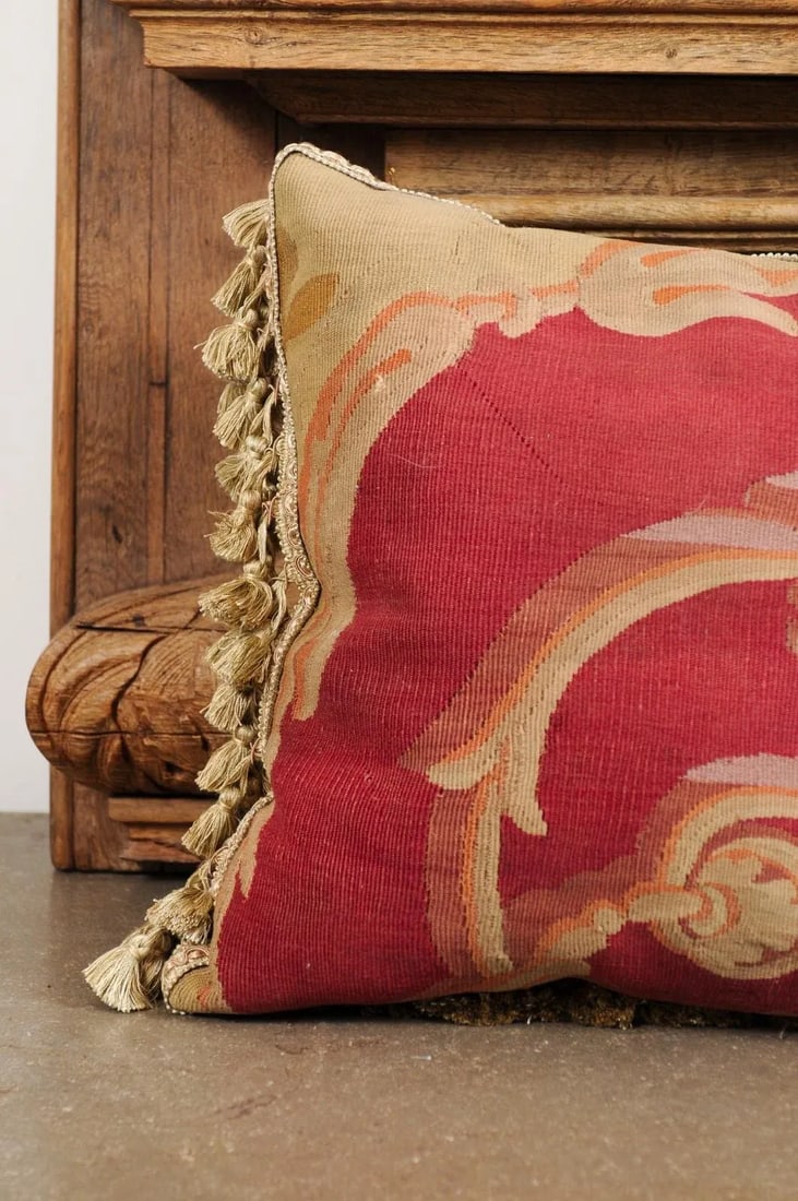 French Pillows Made of 19th Century Aubusson Tapestries with Foliage - a Pair - 6