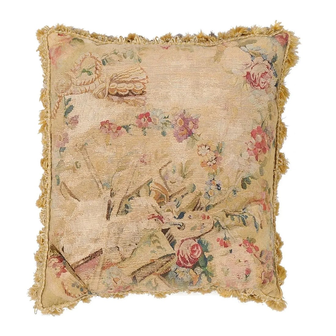 Early 19th Century French Silk & Angora Aubusson Tapestry Pillow with Flowers - 13