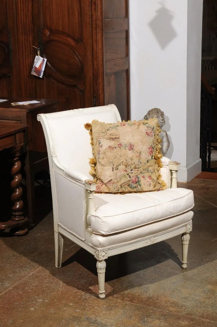 Early 19th Century French Silk & Angora Aubusson Tapestry Pillow with Flowers - 2