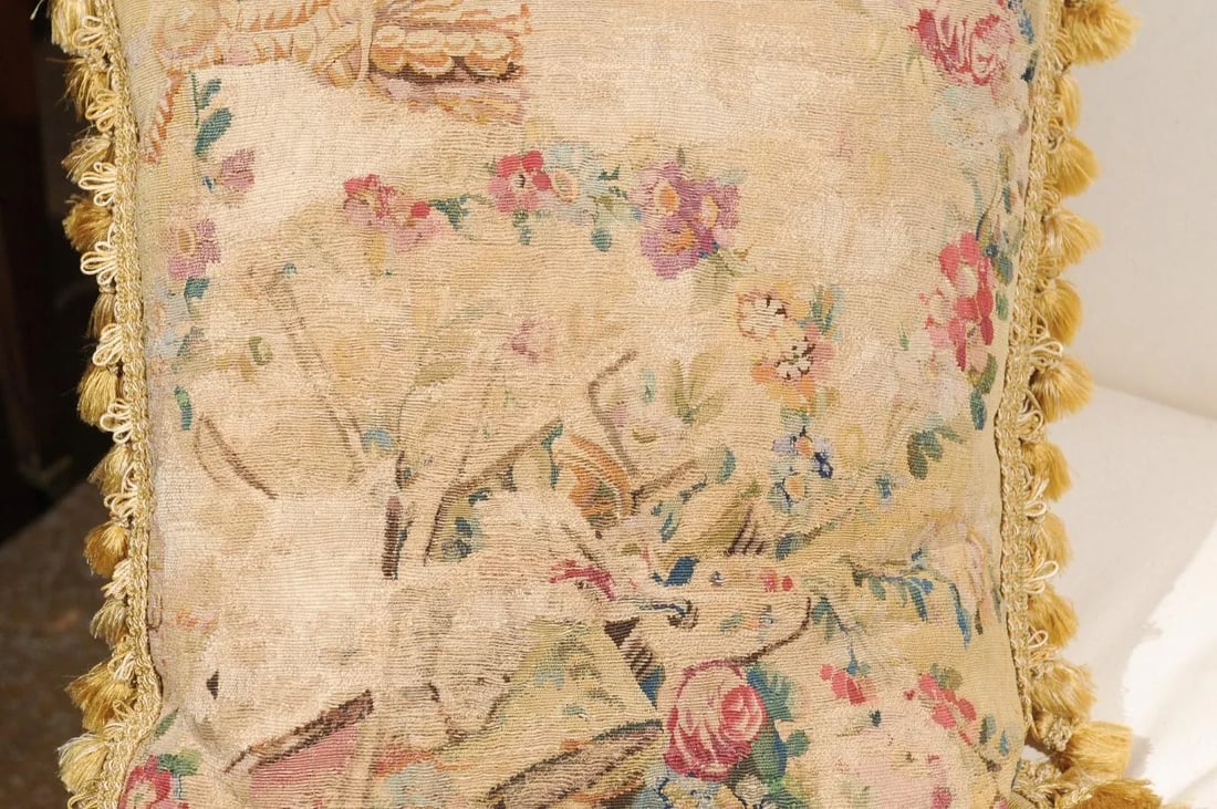 Early 19th Century French Silk & Angora Aubusson Tapestry Pillow with Flowers - 5