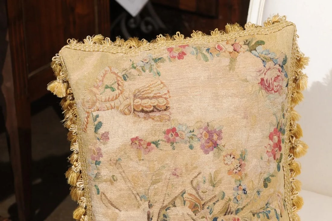 Early 19th Century French Silk & Angora Aubusson Tapestry Pillow with Flowers - 6