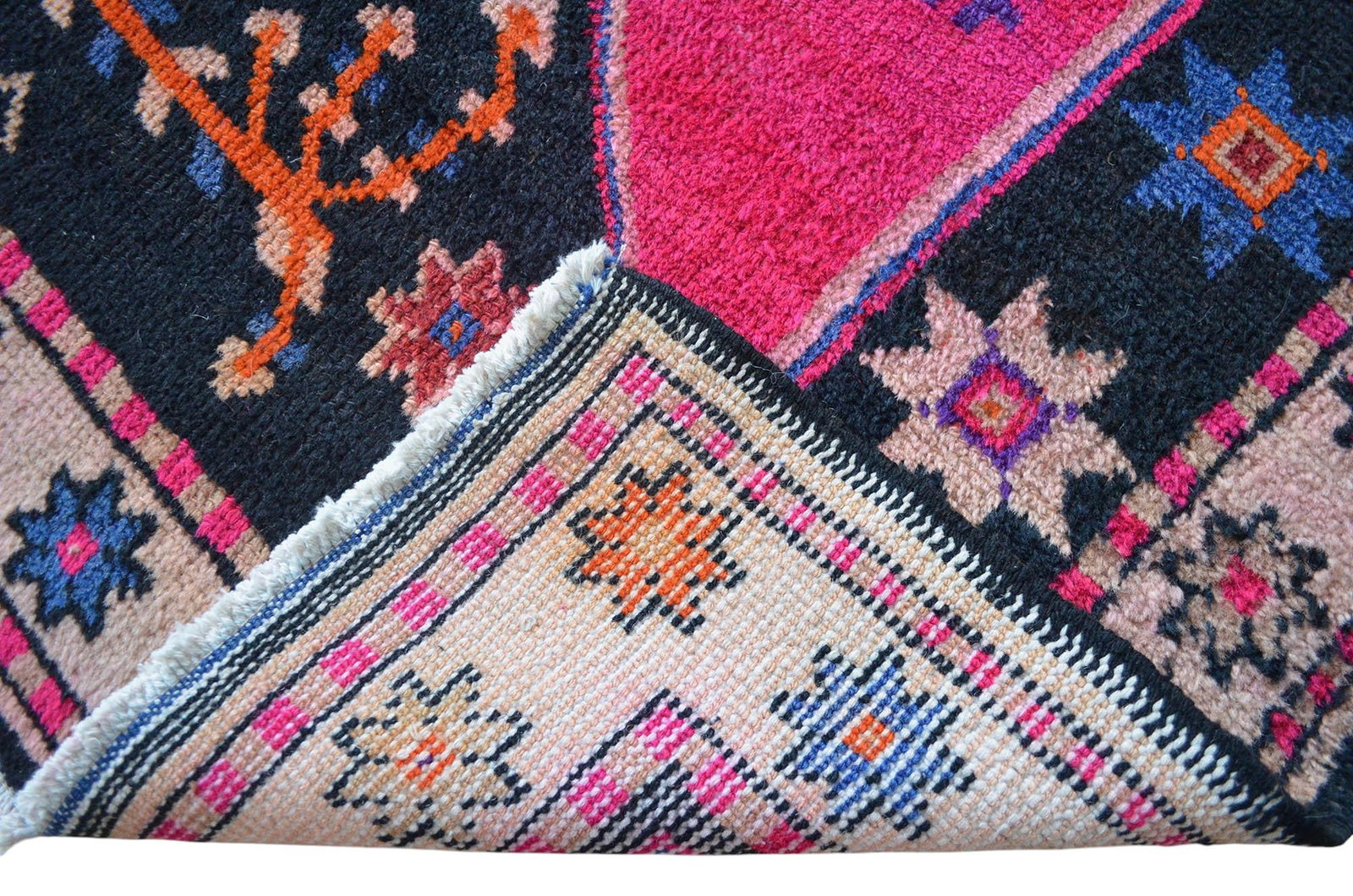 1970s Vintage Hand Knotted Hot Pink Rug - 10