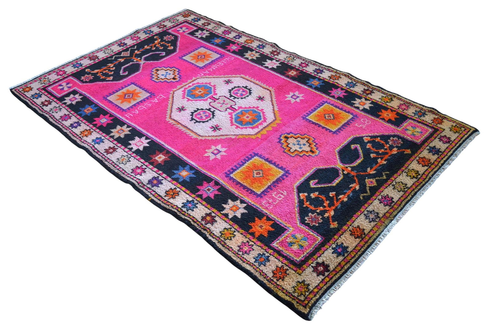 1970s Vintage Hand Knotted Hot Pink Rug - 4