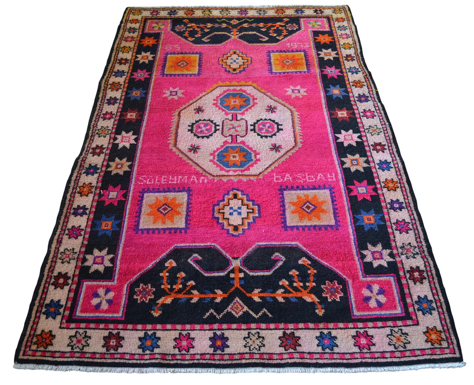1970s Vintage Hand Knotted Hot Pink Rug - 5