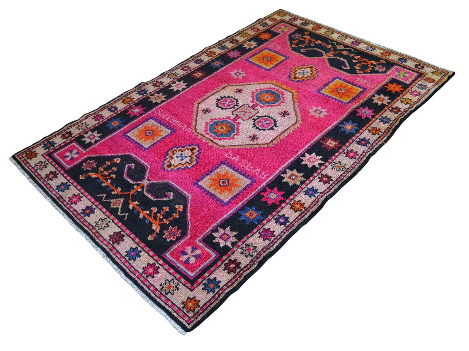 1970s Vintage Hand Knotted Hot Pink Rug - 6