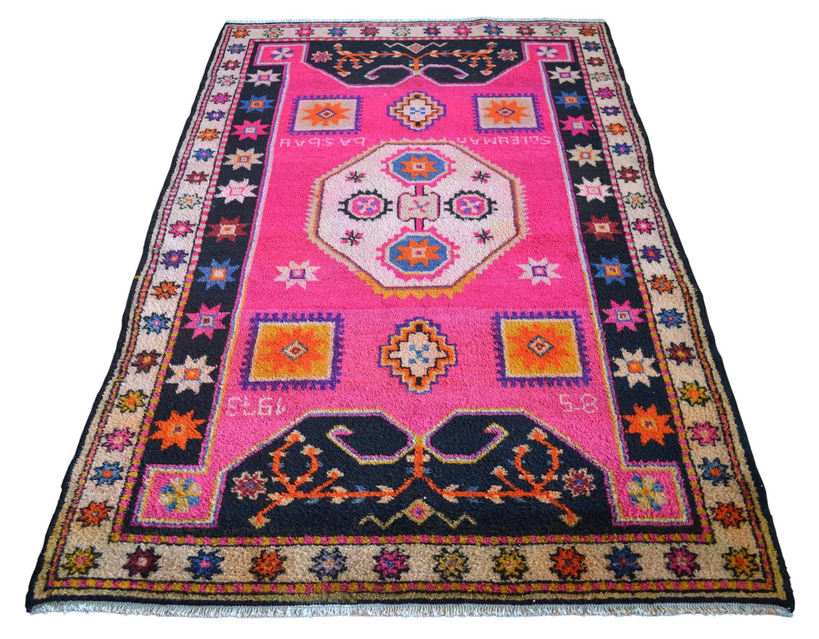 1970s Vintage Hand Knotted Hot Pink Rug - 7