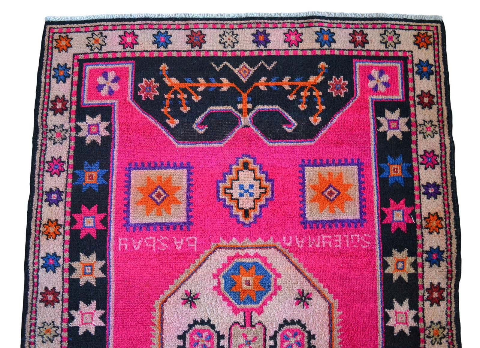 1970s Vintage Hand Knotted Hot Pink Rug - 8