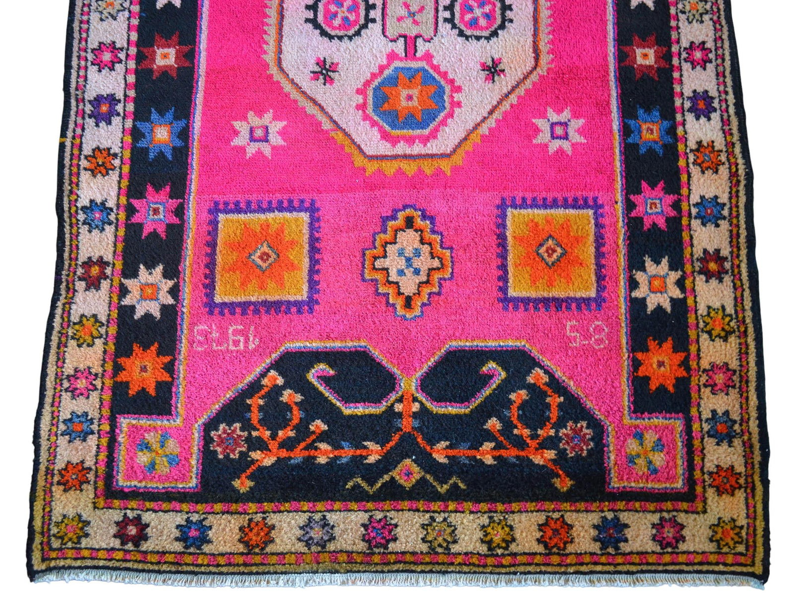 1970s Vintage Hand Knotted Hot Pink Rug - 9