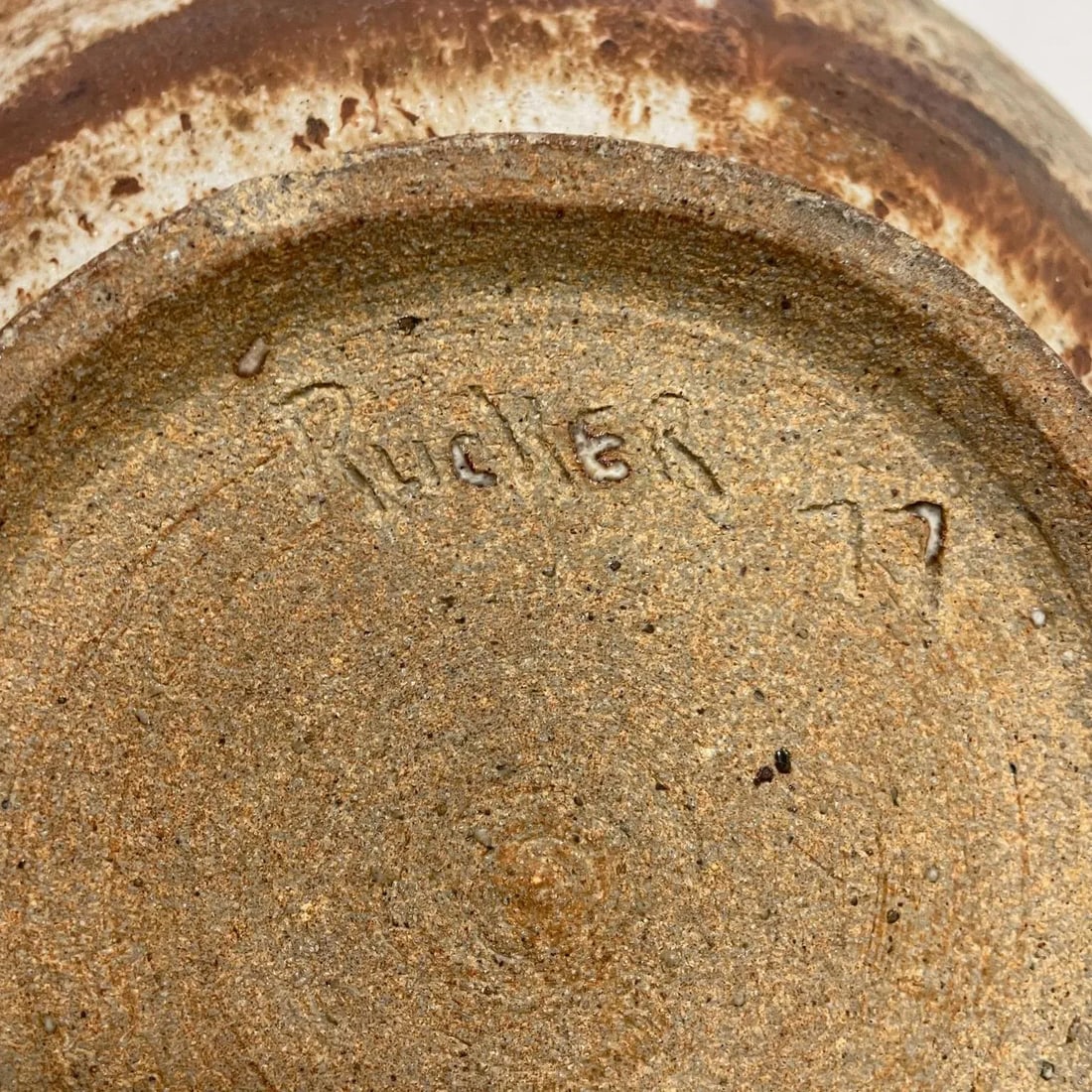 1977 Speckled Art Pottery Bowl Signed Rucker Mid-Century Modern Studio - 6