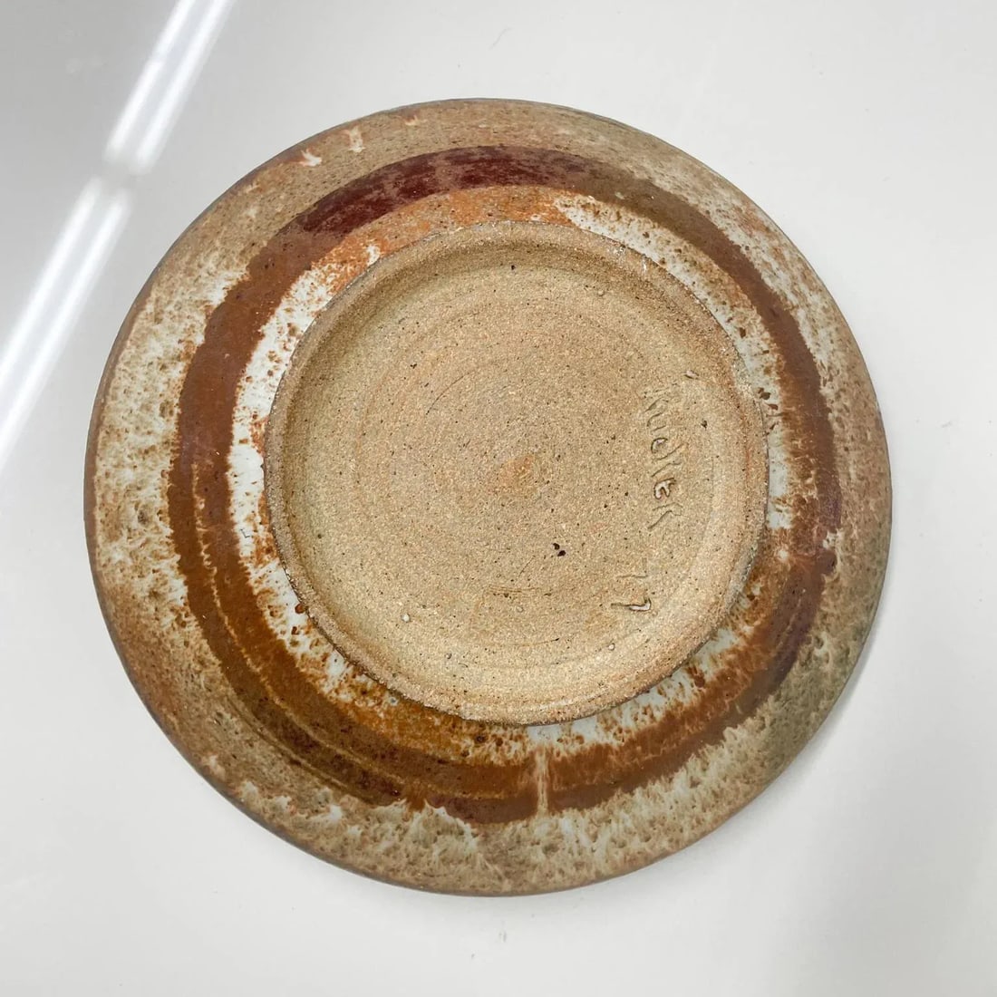 1977 Speckled Art Pottery Bowl Signed Rucker Mid-Century Modern Studio - 7