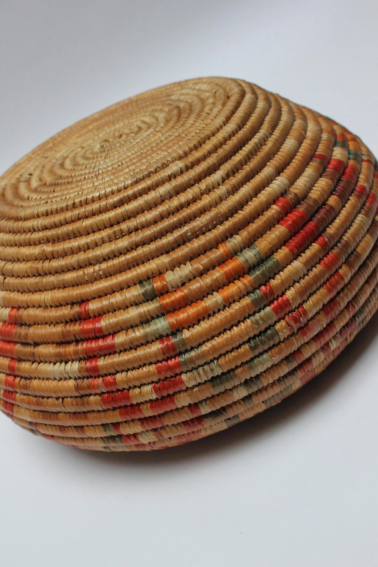 Vintage American Indian Style Dyed and Coiled Chevron Wicker Basket - 10