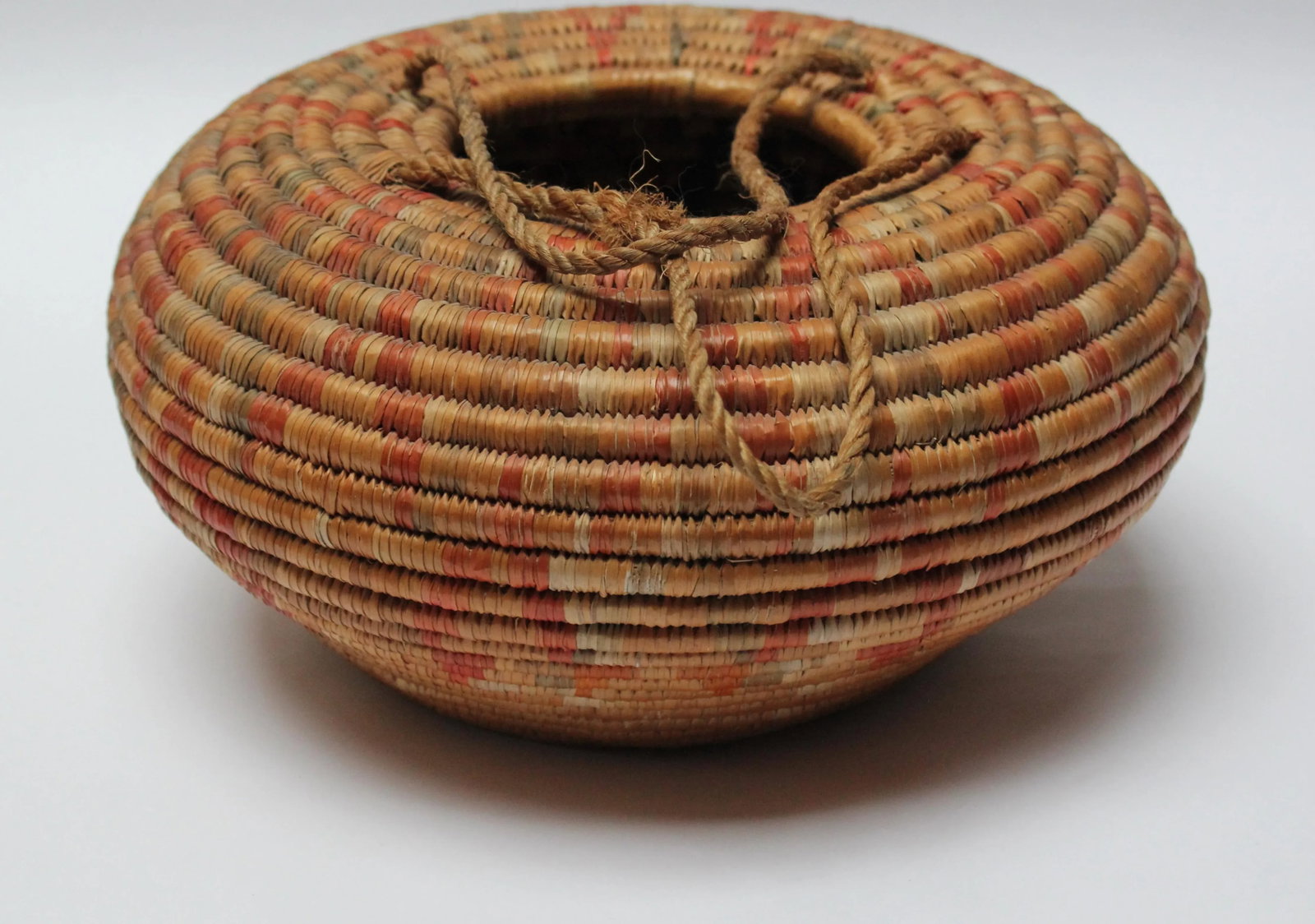 Vintage American Indian Style Dyed and Coiled Chevron Wicker Basket - 2