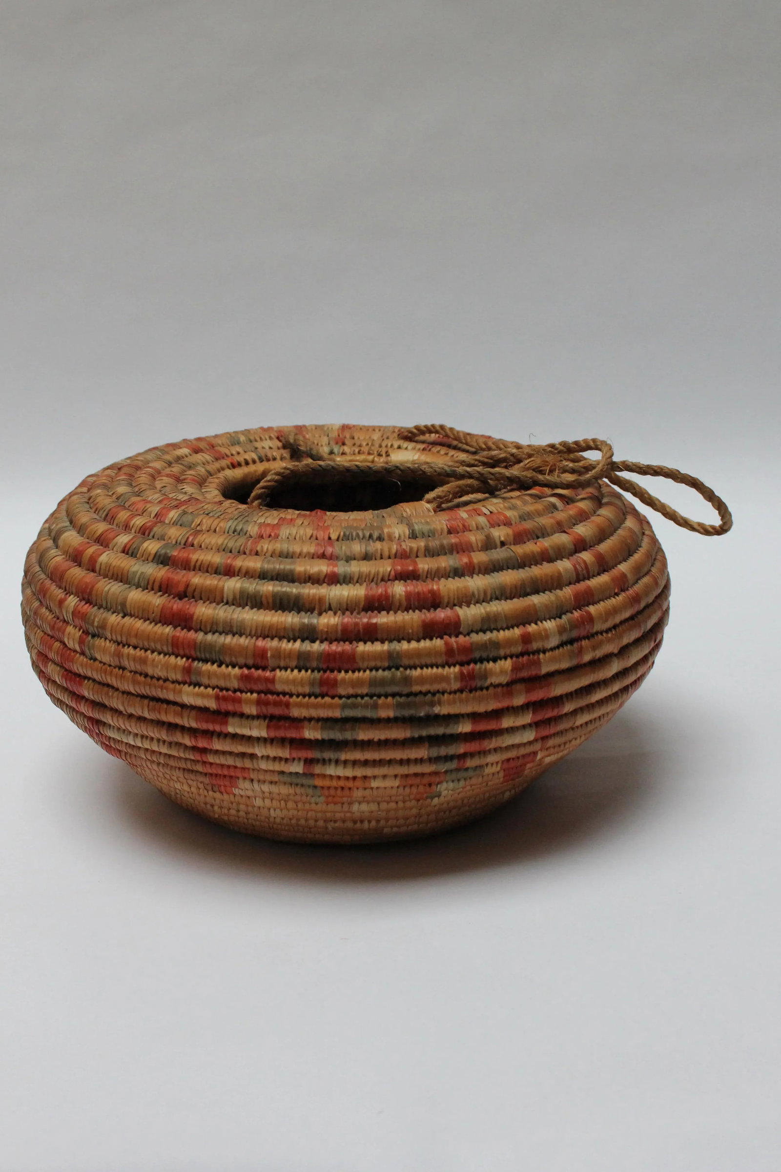 Vintage American Indian Style Dyed and Coiled Chevron Wicker Basket - 3