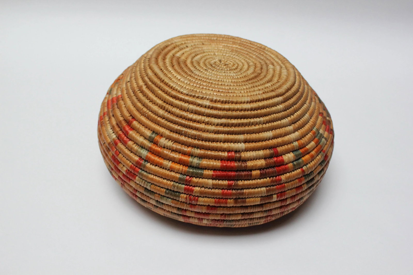 Vintage American Indian Style Dyed and Coiled Chevron Wicker Basket - 4