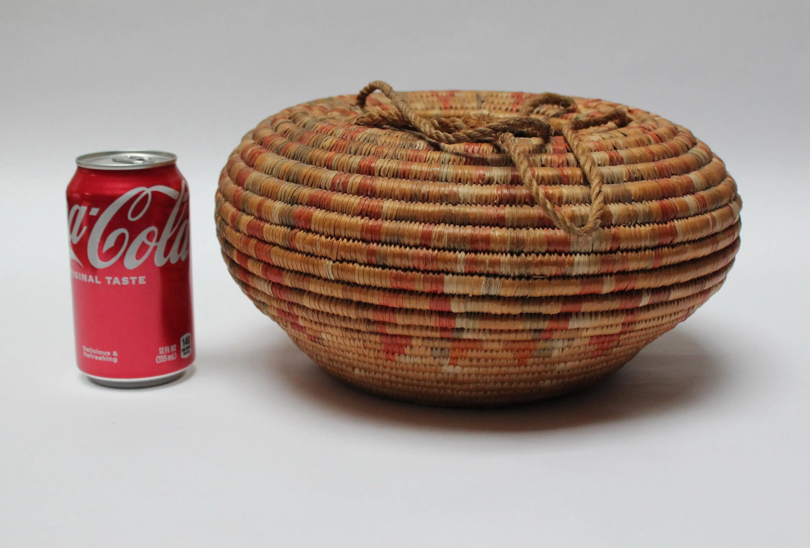 Vintage American Indian Style Dyed and Coiled Chevron Wicker Basket - 5