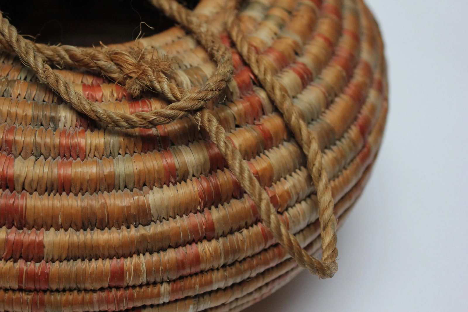 Vintage American Indian Style Dyed and Coiled Chevron Wicker Basket - 7