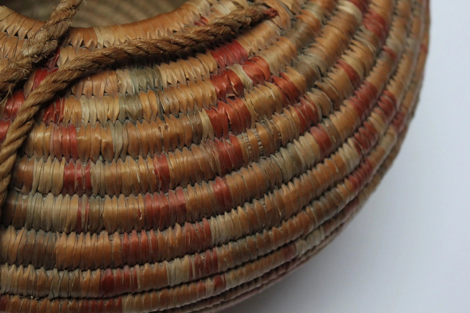 Vintage American Indian Style Dyed and Coiled Chevron Wicker Basket - 8