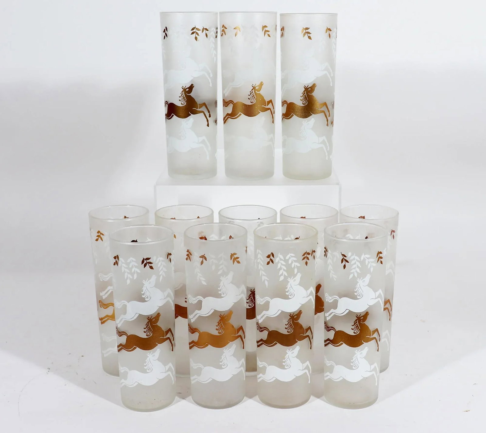 Libbey Cavalcade Galloping Horse Tom Collins Cocktail Glasses- Mid-Century Modern Glasses- Set of Tw - 9