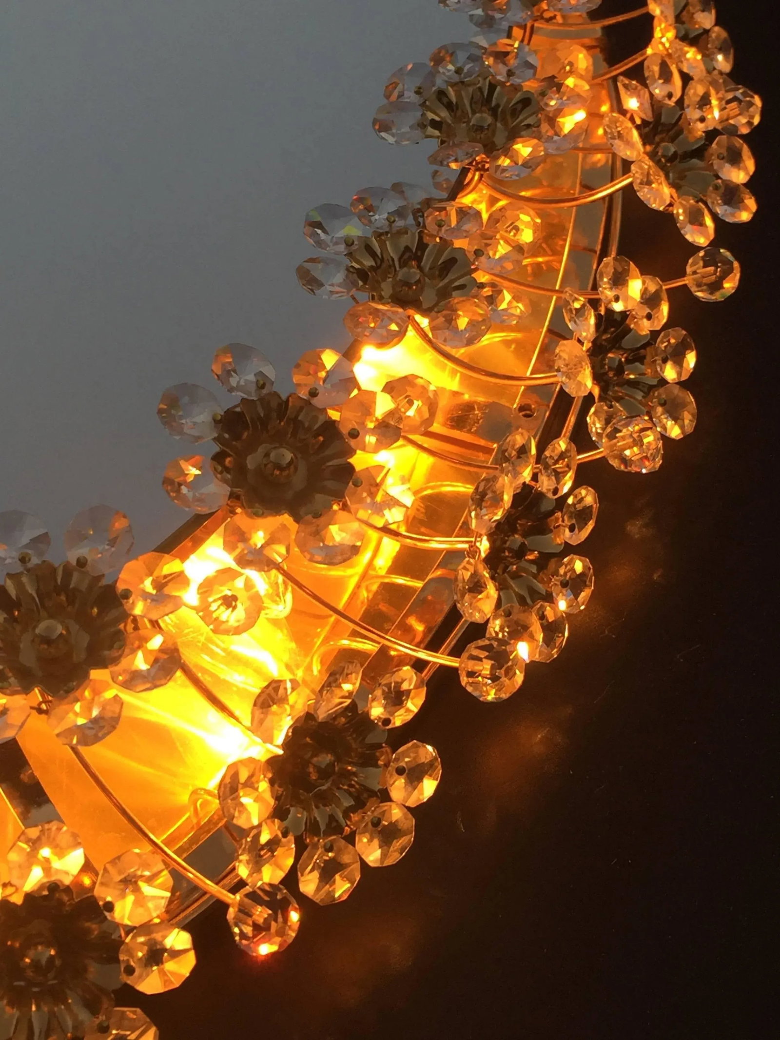 1980s Illuminated Mirror with Crystal Flowers by Palwa - 2