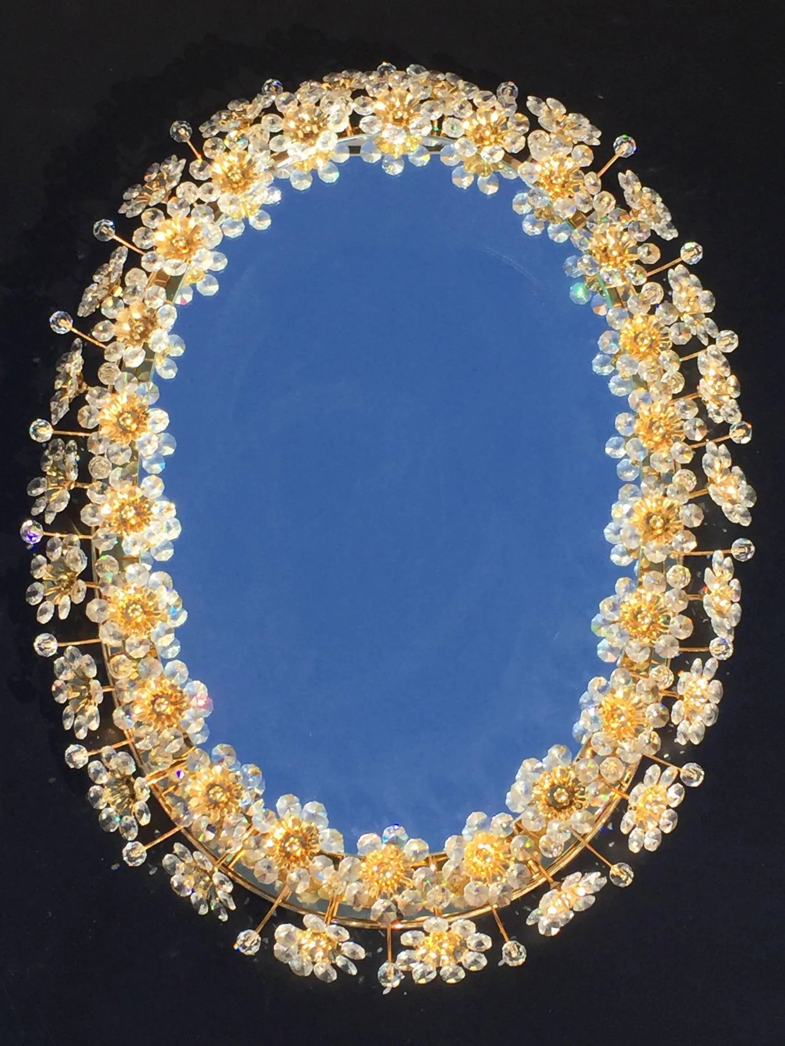 1980s Illuminated Mirror with Crystal Flowers by Palwa - 4