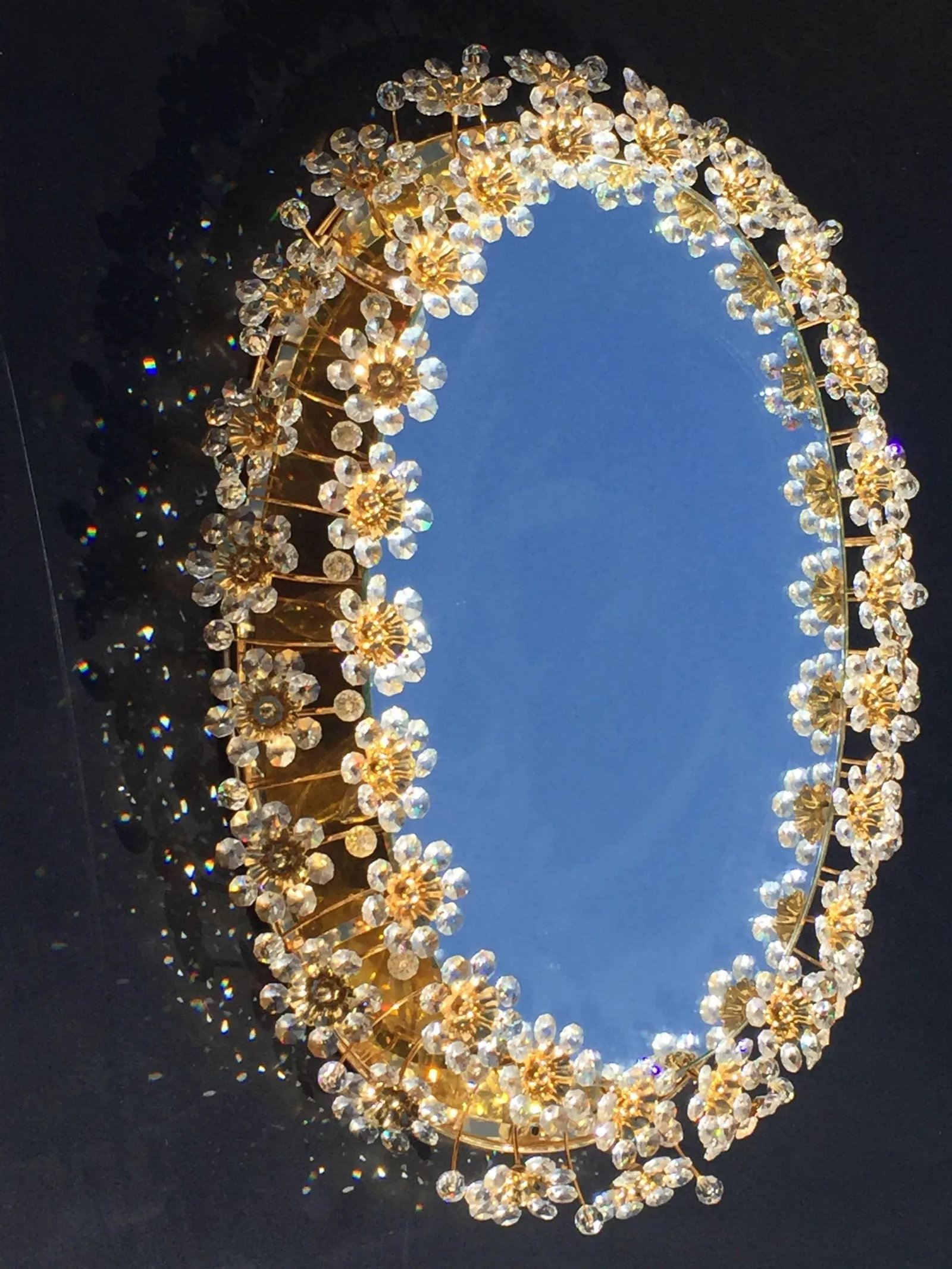 1980s Illuminated Mirror with Crystal Flowers by Palwa - 5
