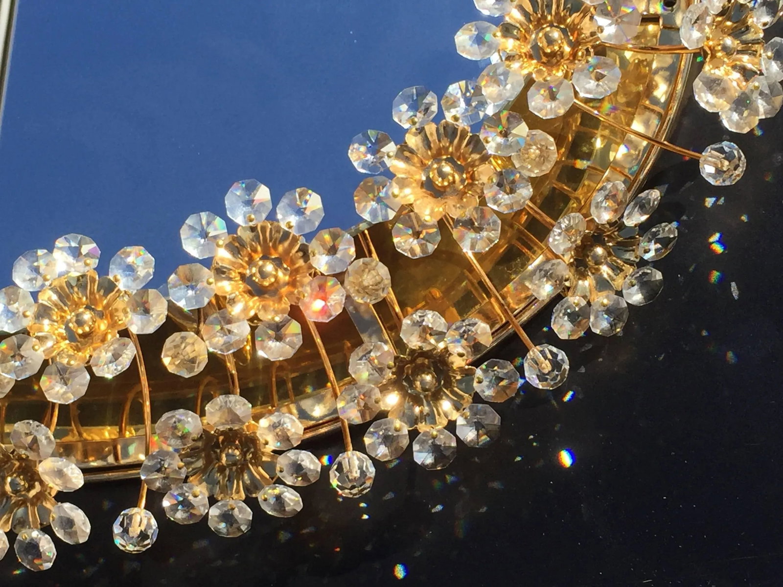 1980s Illuminated Mirror with Crystal Flowers by Palwa - 6