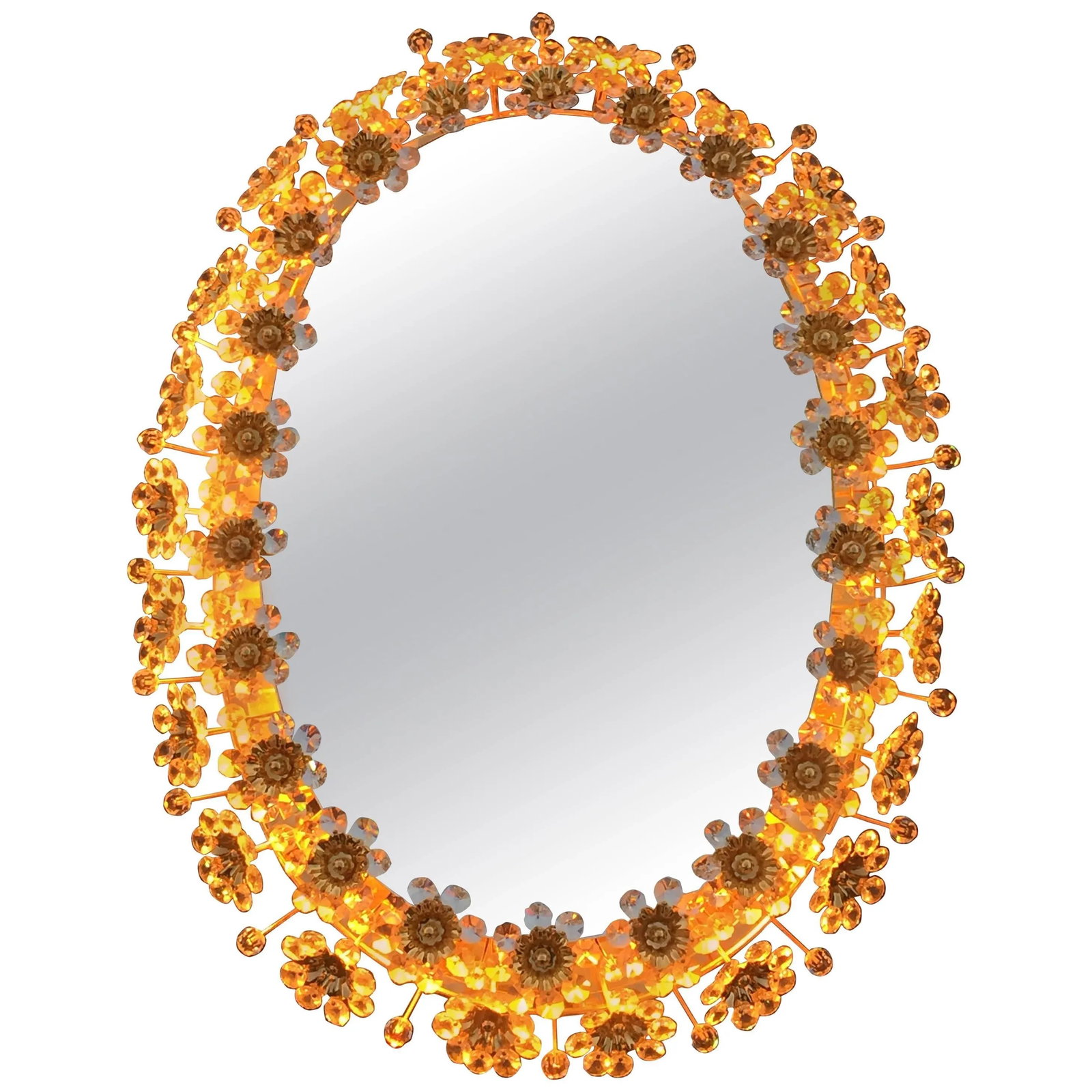 1980s Illuminated Mirror with Crystal Flowers by Palwa - 8